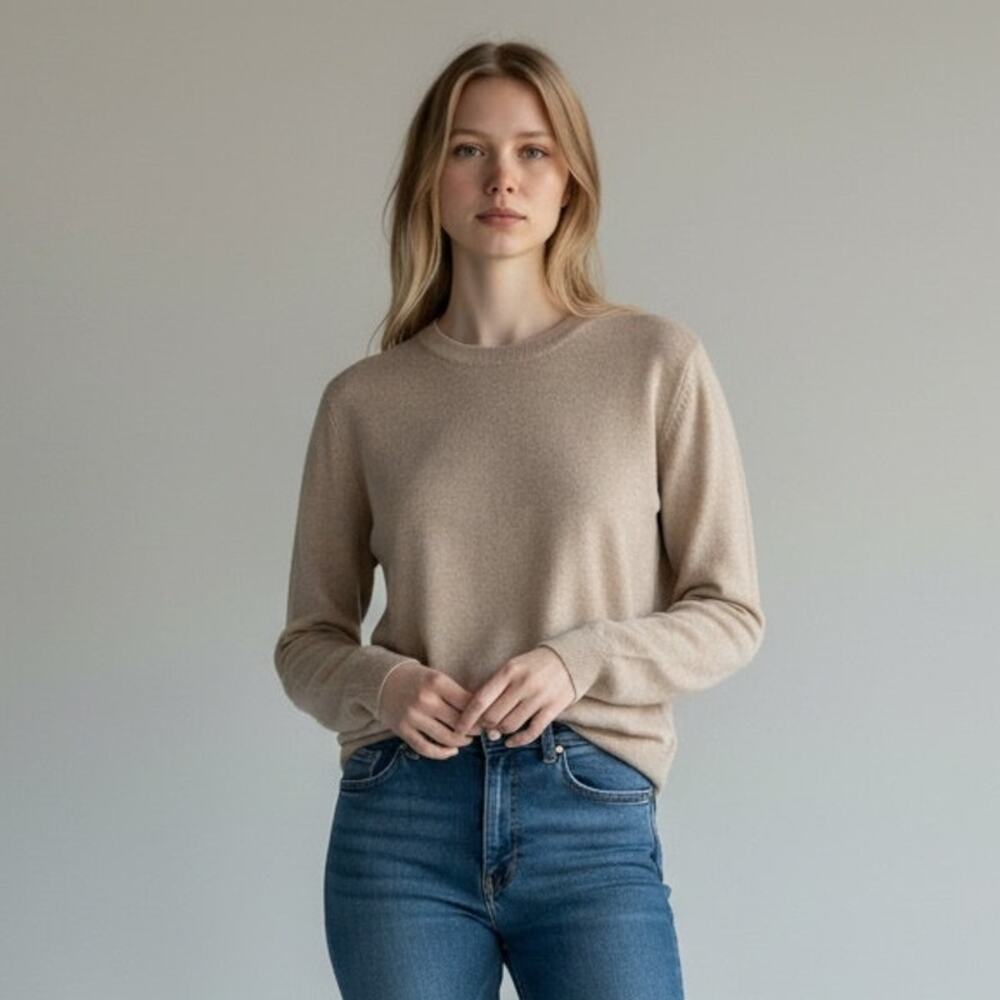 Banana Republic Lightweight Cashmere Crew-Neck Sweater Women's Sz L Beige